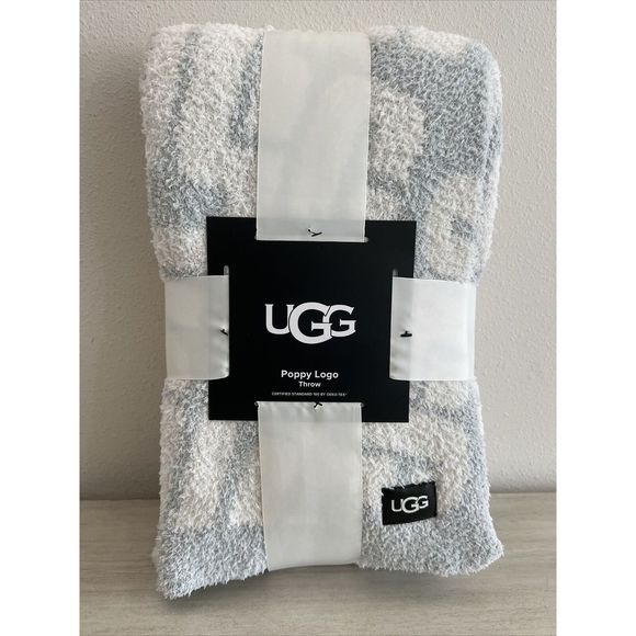 UGG Poppy Logo Gray Violet/Snow Throw Blanket  50”x 70” Soft - Picture 1 of 4